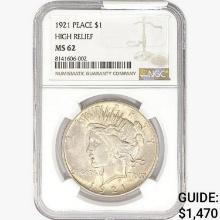 1921 Silver Peace Dollar NGC MS62 HR