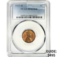 1917-D Wheat Cent PCGS MS63 RD