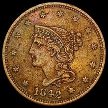 1842 Lg Date Braided Hair Large Cent LIGHTLY CIRCU