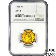 1836 $5 Gold Half Eagle NGC XF45