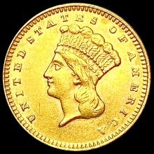 1873 Open 3 Rare Gold Dollar CHOICE AU