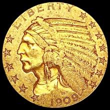 1909 $5 Gold Half Eagle NEARLY UNCIRCULATED