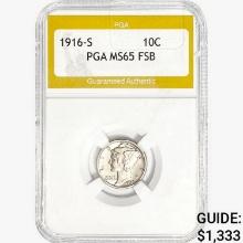 1916-S Mercury Silver Dime PGA MS65 FSB