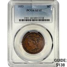 1853 Braided Hair Large Cent PCGS XF40