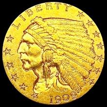 1909 $2.50 Gold Quarter Eagle CLOSELY UNCIRCULATED