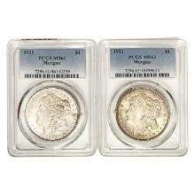 1921 Morgan Silver Dollars [2 Coins] PCGS MS61, 63