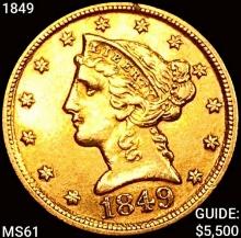 1849 $5 Gold Half Eagle