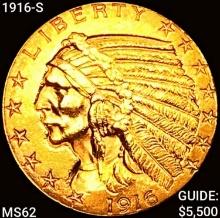 1916-S $5 Gold Half Eagle UNCIRCULATED