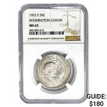 1953-S Washington Carver Half Dollar NGC MS65