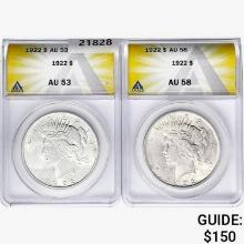 1922 [2] Silver Peace Dollar ANACS AU53/58