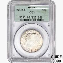 1923 Monroe Half Dollar PCGS MS63