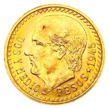 1945 Mexico .0603oz Gold 2 1/2 Pesos UNCIRCULATED