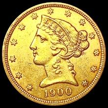 1900 $5 Gold Half Eagle CLOSELY UNCIRCULATED