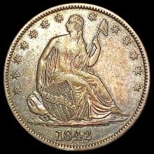 1842 Med Date Seated Liberty Half Dollar CHOICE AU