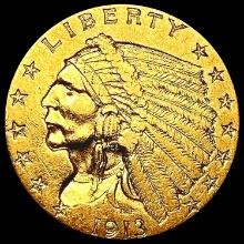 1913 $2.50 Gold Quarter Eagle CLOSELY UNCIRCULATED