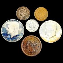 [6] Varied US Coinage [1855, 1897, 1904, 1942, 196