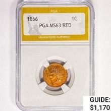 1866 Indian Head Cent PGA MS63 RED