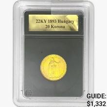 1893 .1960oz. Gold 22KY Hungary 20 Korona Blank