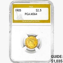 1905 $2.50 Gold Quarter Eagle PGA MS64