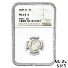 1945-D Mercury Silver Dime NGC MS64 FB