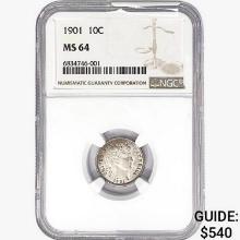 1901 Barber Dime NGC MS64