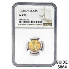 1998 $5 1/10oz. American Gold Eagle NGC MS70