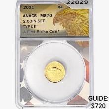 2021 $5 1/10oz. Gold ANACS MS70 Ty II First Srike