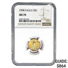 1998 $5 1/10oz. American Gold Eagle NGC MS70