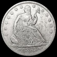 1853 Arws & Rays Seated Liberty Half Dollar NEARLY