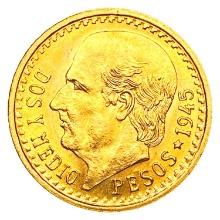 1945 Mexico .0603oz Gold 2 1/2 Pesos UNCIRCULATED