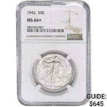 1942 Walking Liberty Half Dollar NGC MS66+