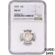 1935 Mercury Silver Dime NGC MS67