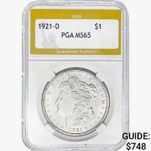 1921-D Morgan Silver Dollar PGA MS65