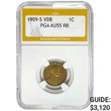 1909-S VDB Wheat Cent PGA AU55 RB