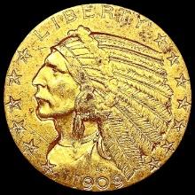 1909-D $5 Gold Half Eagle CLOSELY UNCIRCULATED