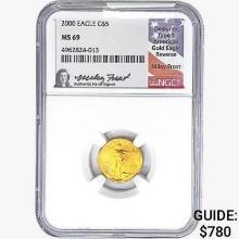 2000 $5 1/10oz. Gold Eagle NGC MS69 Signed Frost