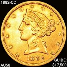 1882-CC $5 Gold Half Eagle CHOICE AU