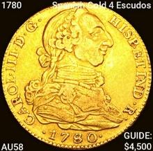 1780 Spanish Gold 4 Escudos CHOICE AU