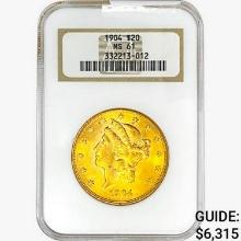 1904 $20 Gold Double Eagle NGC MS61