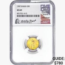 1997 $5 1/10oz. Gold Eagle NGC MS69 Signed Frost