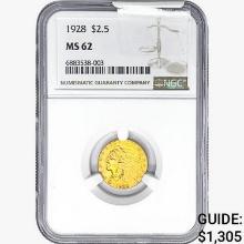 1928 $2.50 Gold Quarter Eagle NGC MS62