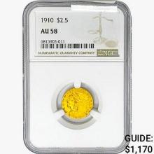 1910 $2.50 Gold Quarter Eagle NGC AU58