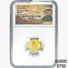 2015 $5 1/10oz. Gold Eagle Wide Reeds NGC MS70 FR