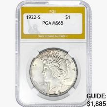 1922-S Silver Peace Dollar PGA MS65