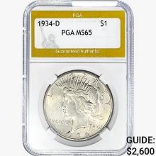 1934-D Silver Peace Dollar PGA MS65