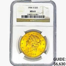 1906-S $20 Gold Double Eagle NGC MS61