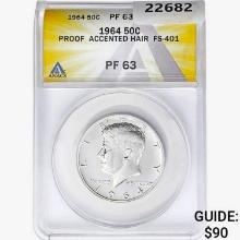 1964 Kennedy Half Dollar ANACS PF63 Accented Hair