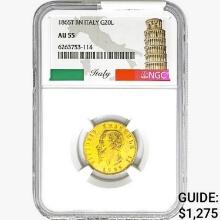 1865T .1867oz. Gold BN Italy 20 Lire NGC AU55