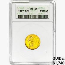 1927 $2.50 Gold Quarter Eagle ANACS MS64