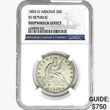 1854-O Seated Lib. 50C NGC Shipwreck Effect SS REP